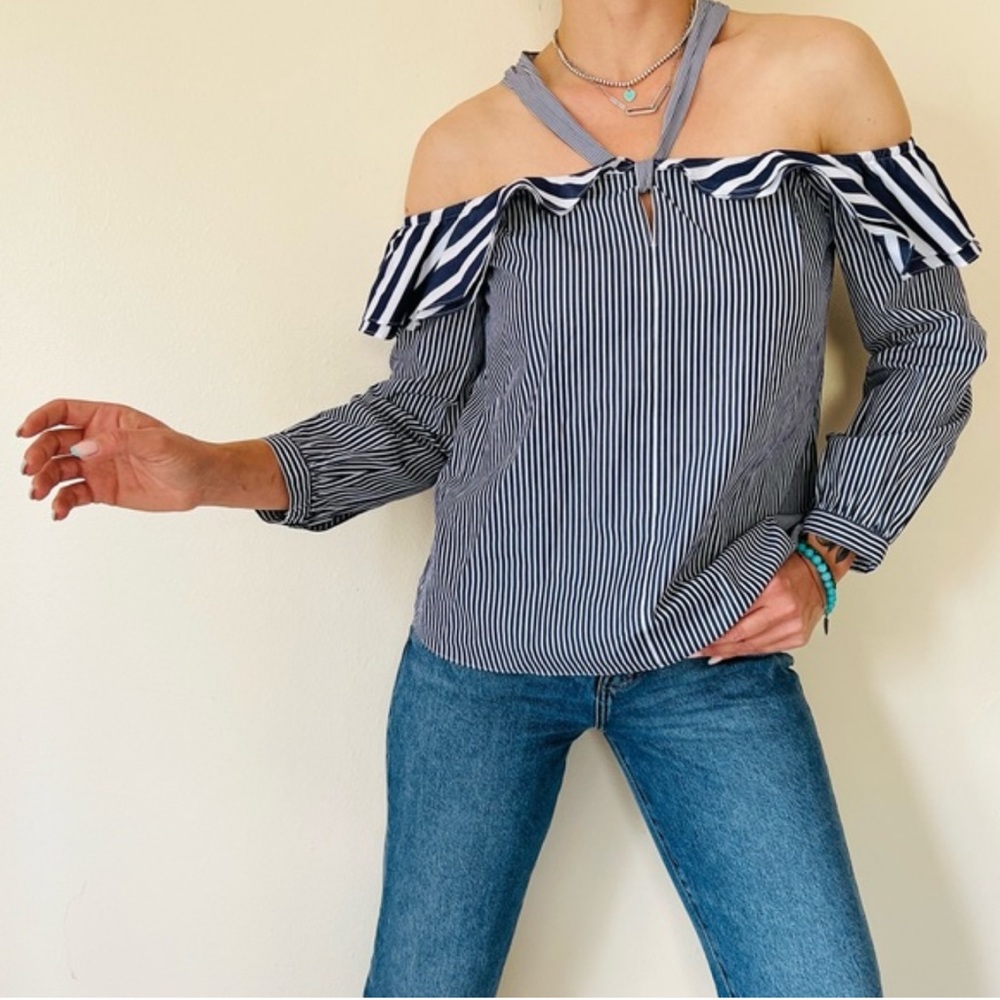 NWT J.Crew off shoulder long sleeve stripe blouse 8 Tall 8T top shirt women new